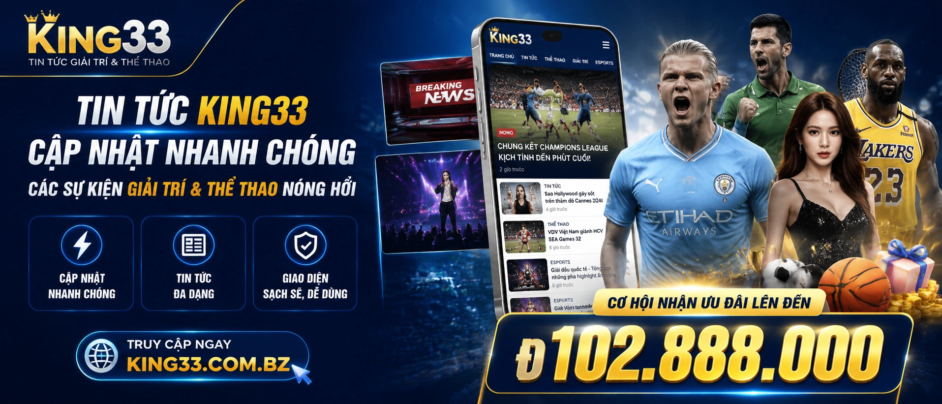 Giao diện tin tức King33 trên điện thoại với các mục cập nhật được sắp gọn